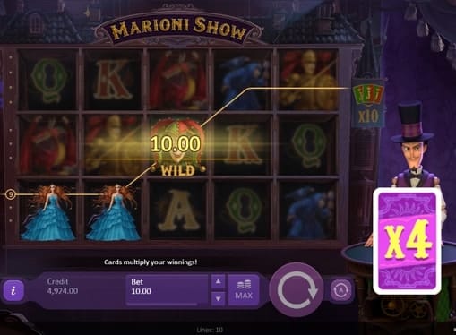 Выигрышная комбинация с диким знаком в игре Marioni Show